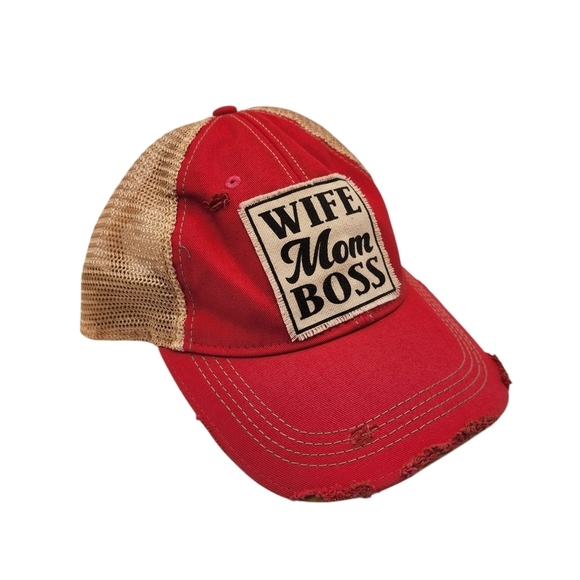 Distressed "Wife Mom Boss" Mesh Back Trucker Hat - Picture 5 of 6